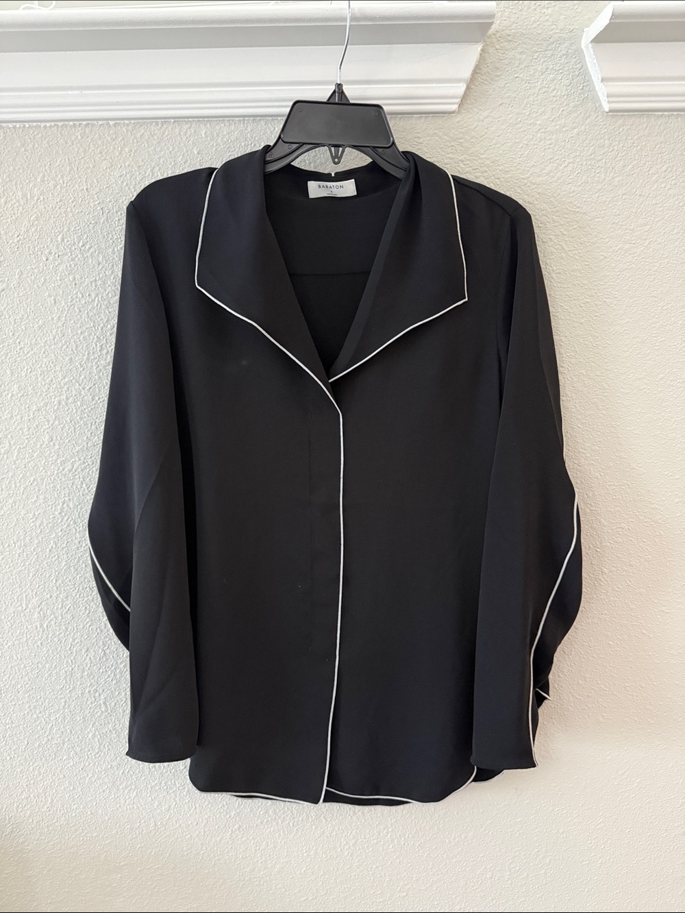 Aritzia Babaton Black Blouse with White Piping